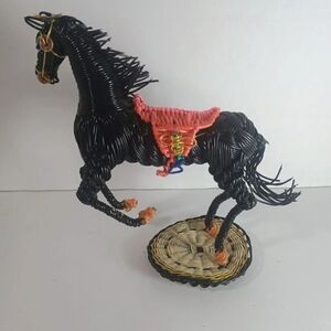 Elegant Black and Pink Woven Horse Sculpture